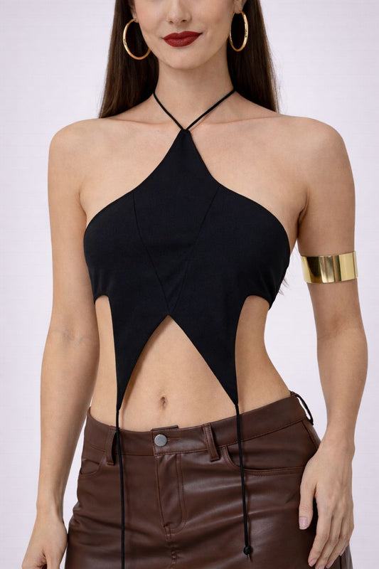 Black Star Cut-Out Halter Top