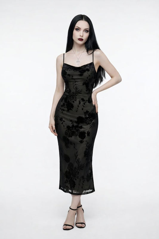 Midnight Lace-Up Cutout Dress – Irregular Mesh Black