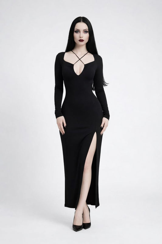 Midnight Cutout Slit Maxi Dress – Black