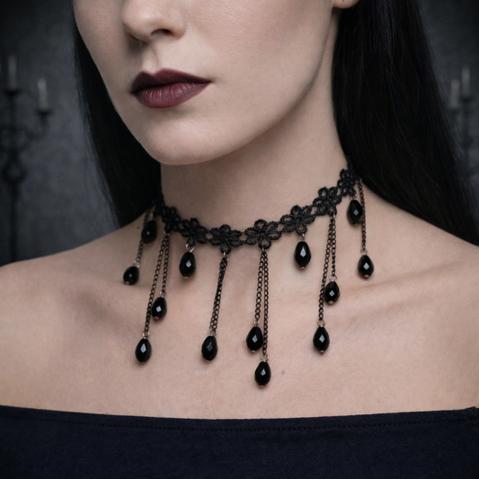 Black Gothic Lace Tassel Choker