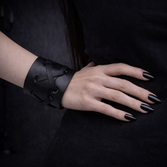 Black Punk Faux Leather Cuff Bracelet