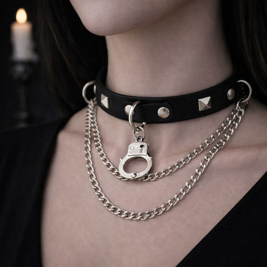 Chain Detail Faux Leather Choker