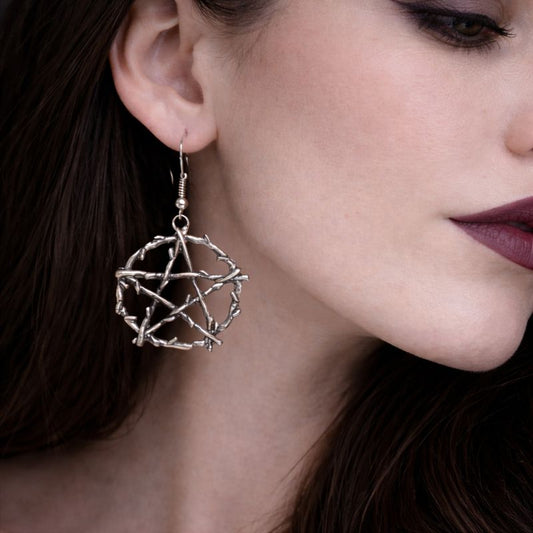 Silver Pentagram Drop Earrings