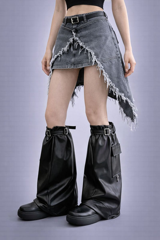 Black Faux Leather Pocket Leg Warmers