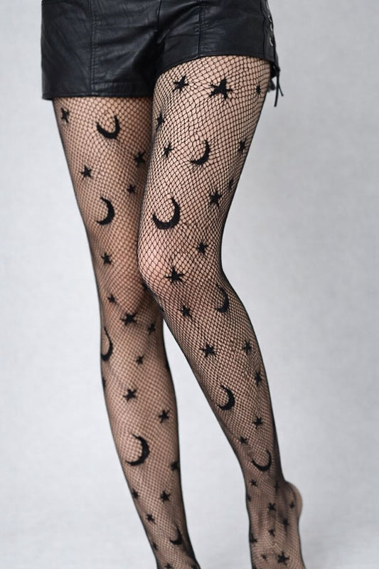 Star & Moon Fishnet Stockings – Black / White