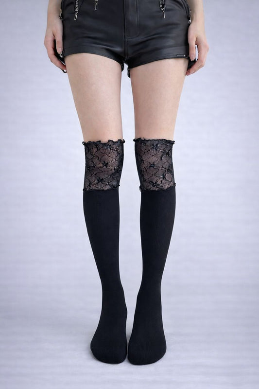 Black Lace Panel Knee Socks