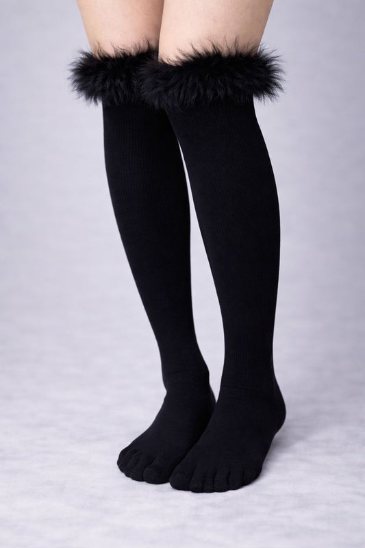 Black Feather Trim Socks