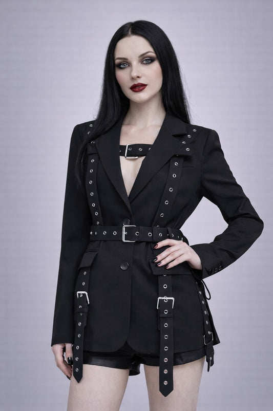 Black Rivet Buckle Tailored Suit Jacket