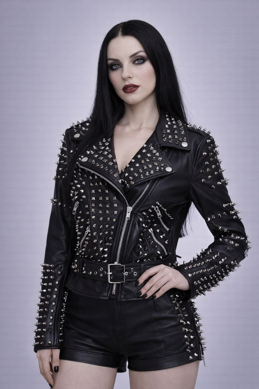 Black Studded Punk Jacket with Back Graphic
