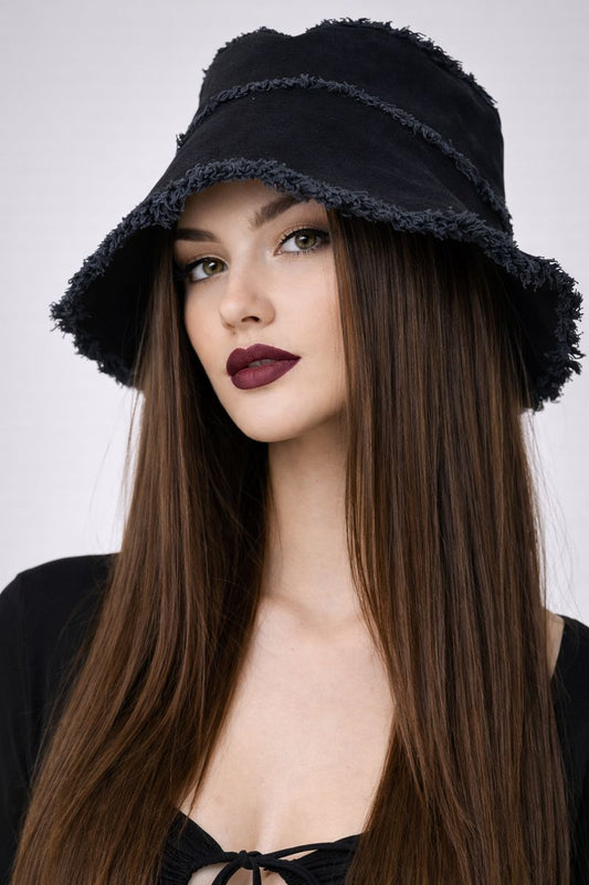 Distressed Black Fisherman Hat